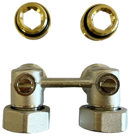 Honeywell podwójny zawór przyłączeniowy kątowy 1/2" GW (z nyplami 1/2"x3/4") V2495EY015A