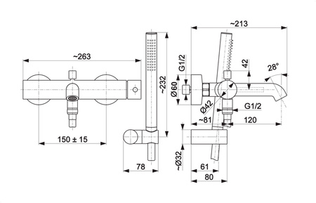 KFA bateria wannowa pozioma z natryskiem punktowym Moza Premium, gun metal grey PVD 5034-520-61