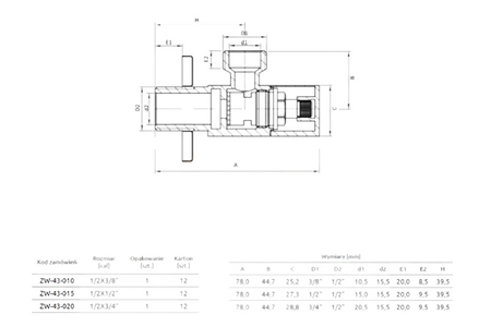Invena zawór kątowy z głowicą ceramiczną 1/2x3/4" ZW-43-020