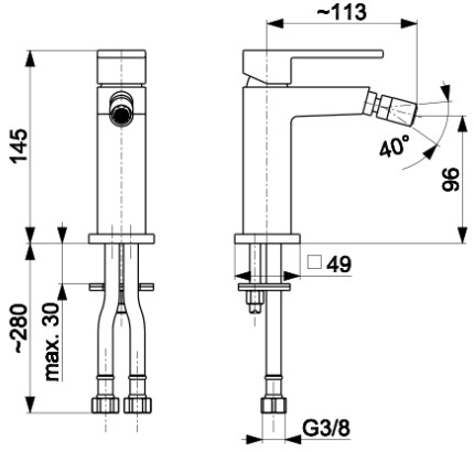 KFA bateria bidetowa, stojąca LOGON BLACK z click clack 5137-015-81