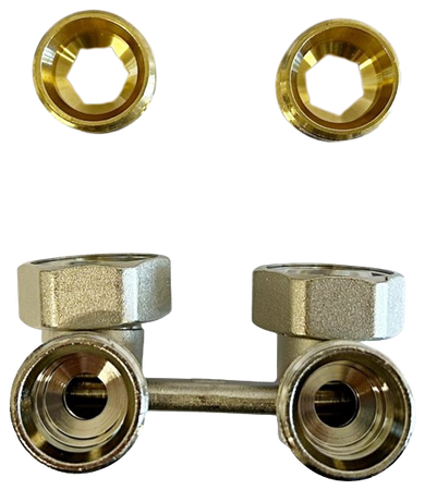 Honeywell podwójny zawór przyłączeniowy kątowy 1/2" GW (z nyplami 1/2"x3/4") V2495EY015A