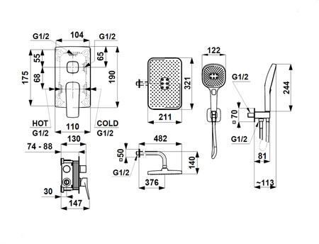 KFA zestaw natryskowy podtynkowy Malaga, czarny 4529-501-81