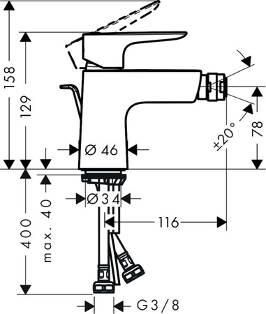 Hansgrohe bateria bidetowa Talis E z kompletem odpływowym czarny mat 71720670