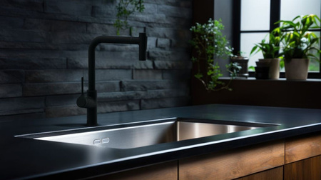 Invena bateria kuchenna z wyciąganą wylewką Farsala czarna BZ-40-L04-S