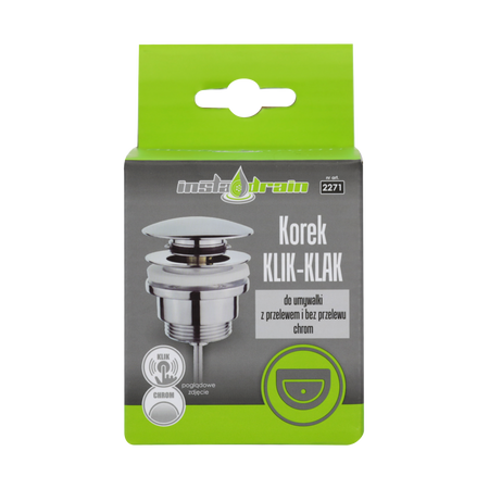 Instadrain korek klik-klak do umywalki z przelewem i bez przelewu, chrom 2271