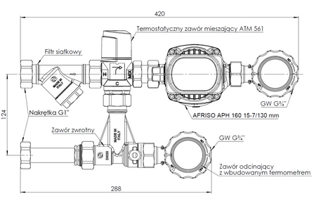 Afriso grupa pompowa BPS 991 AP z zaworem termostatycznym ATM 561, pompa AFRISO APH 160 9099120
