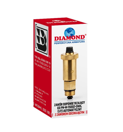 Diamond zawór odpowietrzający CO automatyczny z zaworem odcinającym 1/2" ART.554-15