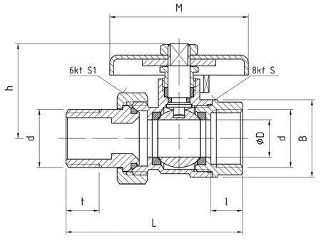 Perfexim kurek kulowy przelotowy ze śrubunkiem perfekt system, z motylkiem, czerwony 3/4" WZ DN20 PHA-005/SM 00-005-0200-200