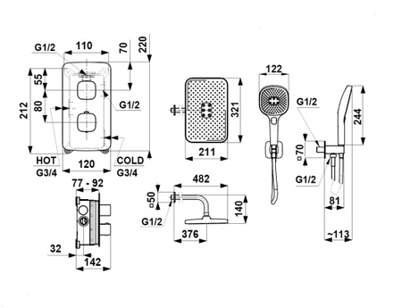 KFA zestaw natryskowy termostatyczny, podtynkowy Malaga, chrom 5759-501-00