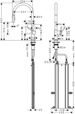 Hansgrohe bateria kuchenna stojąca 210 2jet sBox Talis M54, chrom 72801000