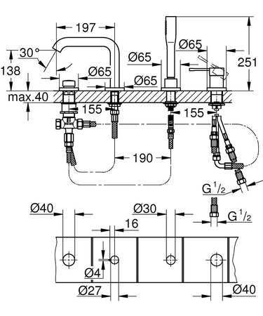 Grohe 4-otworowa bateria wannowa Essence czarny 25251KF1