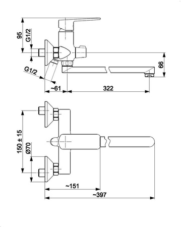 KFA bateria wannowo-umywalkowa z natryskiem punktowym Agat, chrom 4428-715-00