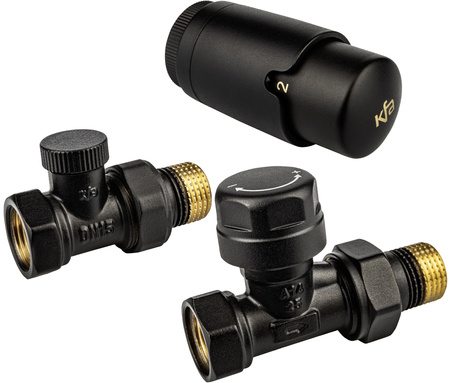 KFA zestaw termostatyczny grzejnikowy, prosty Komfort Pro, czarny 757-030-81-BL