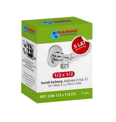 Diamond kurek kulowy kątowy z rozetą 1/2"x1/2", chrom ART.228-1/2X1/2.CH