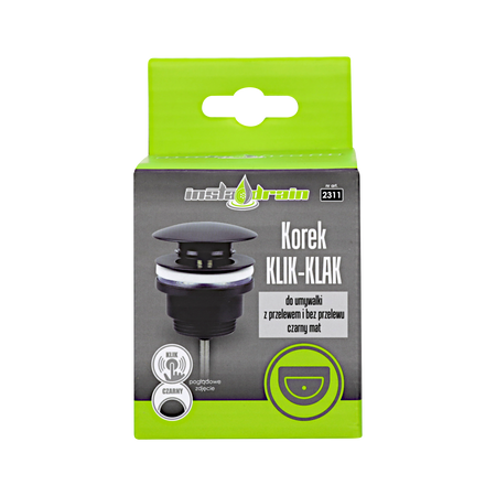 Instadrain korek klik-klak do umywalki z przelewem i bez przelewu, czarny mat 2311
