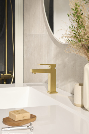 KFA bateria umywalkowa stojąca Logon, brushed light gold PVD + click clack 5132-815-39