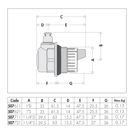 Caleffi automatyczny zawór odpowietrzający do grzejników 1" GZ prawy AERCAL 507611
