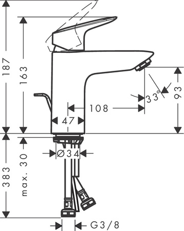 Hansgrohe bateria umywalkowa Logis 100 z korkiem automatycznym 71100000
