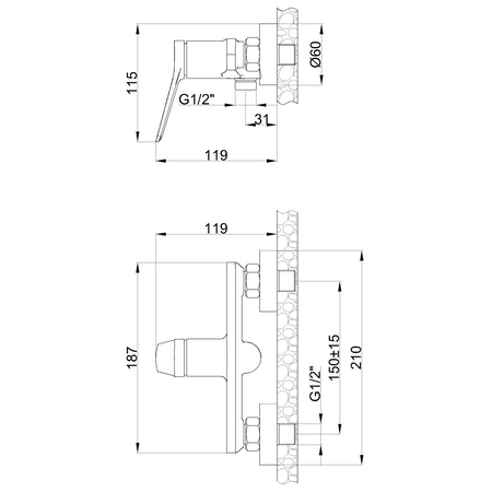 Invena bateria natryskowa z zestawem natryskowym Alonia, złoto szczotkowane BN-70-009-V