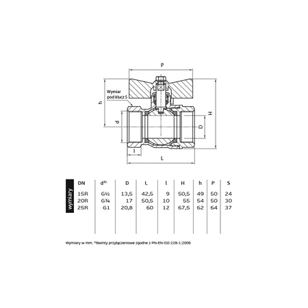 Perfexim zawór kulowy wodny WW DN25 motylek 1041 G1 WW PN16 C DN25 00-220-0250-010