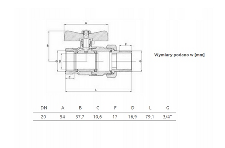 Invena zawór kulowy wodny VERT ze śrubunkiem W/Z z motylkiem DN 20 3/4" ZK-31-020