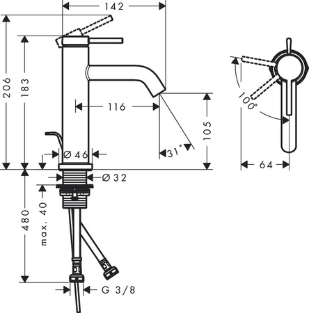 Hansgrohe bateria umywalkowa Tecturis S 110 CoolStart EcoSmart+ z kompletem odpływowym z cięgłem, chrom 73314000