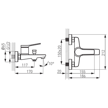 Ferro bateria wannowa ścienna STRATOS, chrom BSC1