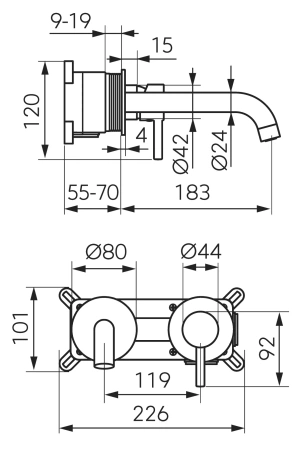 Ferro bateria umywalkowa podtynkowa CIRICULUS, gun metal BCK3PAGM
