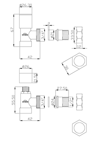 Invena komplet zaworów grzejnikowych - zasilanie + powrót, kątowy, biały CZ-31-K15