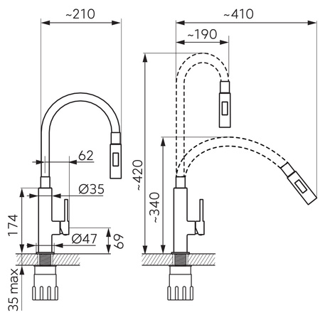 Ferro ZUMBA Slim 2F bateria zlewozmywakowa, miętowa elastyczna wylewka 2F, chrom BZA43M