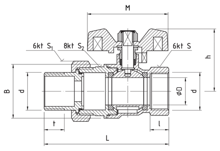 Perfexim kurek kulowy śrubunek dławik CuZn-c PHA-007 G1 WZ PN30 C DN 25 00-007-0250-002