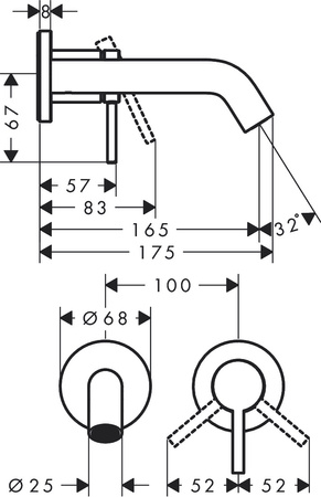Hansgrohe bateria umywalkowa, ścienna, podtynkowa z wylewką 16,5 cm Tecturis S EcoSmart+, brąz szczotkowany 73350140