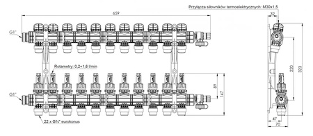 Afriso rozdzielacz ProCalida EF1 K 11 obiegów grzewczych, G1", 0,2÷1,6 l/min 81271