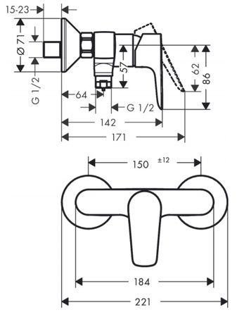Hansgrohe jednouchwytowa bateria prysznicowa Talis E , montaż natynkowy, DN18 71760670