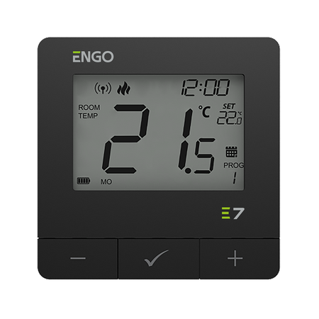 Engo regulator temperatury, programowany, bezprzewodowy, czarny E7-RFB