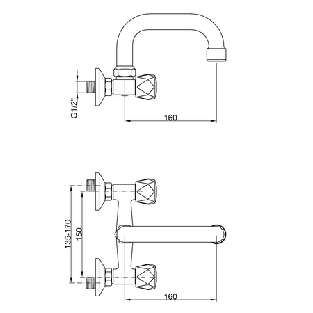 Invena bateria umywalkowo-kuchenna ścienna Modena, chrom BC-13-F0S-L