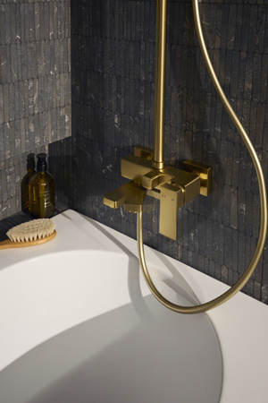 KFA deszczownia z baterią natryskową i składaną wylewką Logon, brushed light gold PVD 5136-925-39