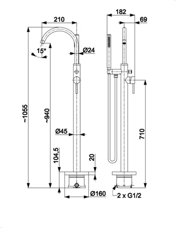 KFA bateria wannowa wolnostojąca Moza, miedź szczotkowana PVD 5035-510-34
