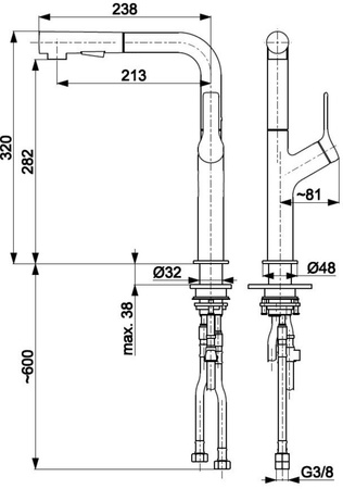 KFA bateria kuchenna z wyciąganą i obrotową wylewką Duero Design, brushed rose gold PVD 6623-220-34