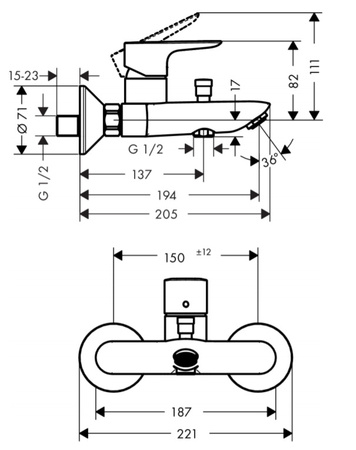 Hansgrohe jednouchwytowa bateria wannowa Talis E, montaż natynkowy 71740670