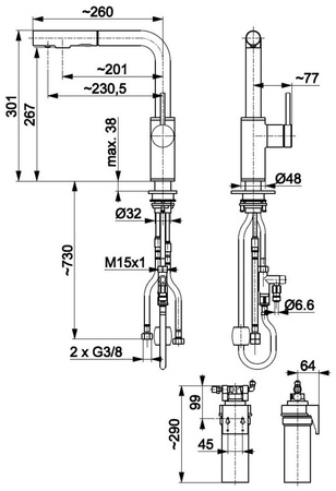 KFA bateria kuchenna z filtracją wody i wyciąganą wylewką Duero Pure Basic, czarna + zestaw filtrujący Profine Silver S 6623-114-81