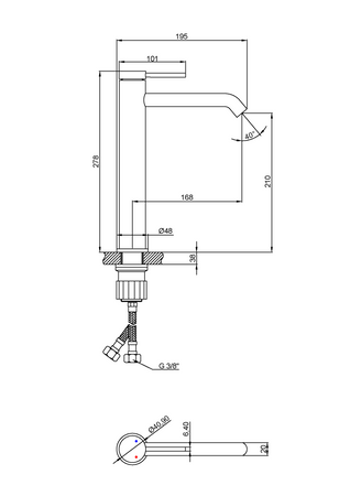 Invena bateria umywalkowa wysoka Kalitea, czarny BU-72-W04-V