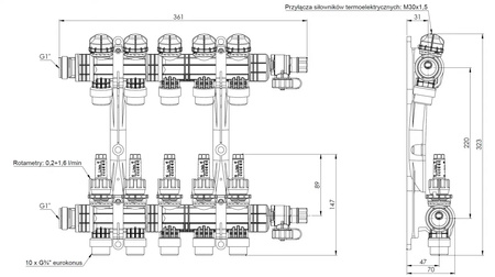 Afriso rozdzielacz ProCalida EF1 K 5 obiegów grzewczych, G1", 0,2÷1,6 l/min 81265