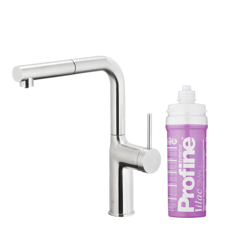 KFA bateria kuchenna z funkcją filtracji wody i wyciąganą wylewką Duero Pure Move Pull-Out + zestaw fitrujący Profine Lilac S, stal nierdzewna 6623-425-22