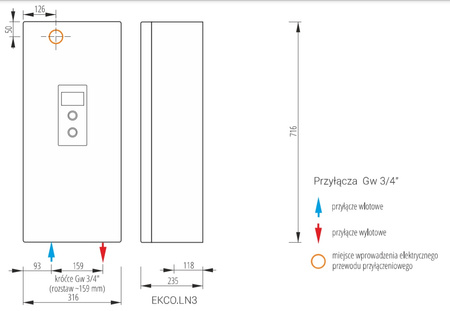 Kospel elektryczny kocioł centralnego ogrzewania EKCO.LN3-04/06/08 kW / 230V~ lub 400V 3N~ EKCO.LN3-04/06/08.PL