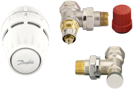 Danfoss zestaw kątowy z głowicą Regus®, zawór RA-N i odcinający RLV-S 015G5303
