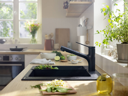 Hansgrohe jednouchwytowa bateria kuchenna z wyciąganą wylewką Zesis M33, czarny mat 74800670