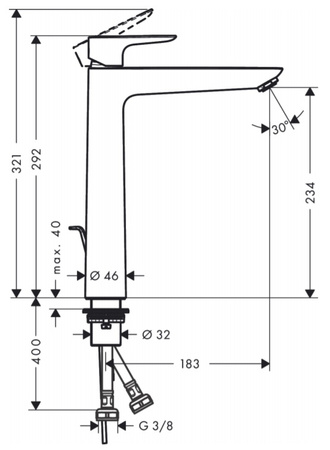 Hansgrohe jednouchwytowa bateria umywalkowa Talis E 240 z kompletem odpływowym, DN18 71716670