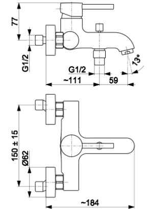 KFA bateria wannowa ścienna Moza chrom 5034-010-00