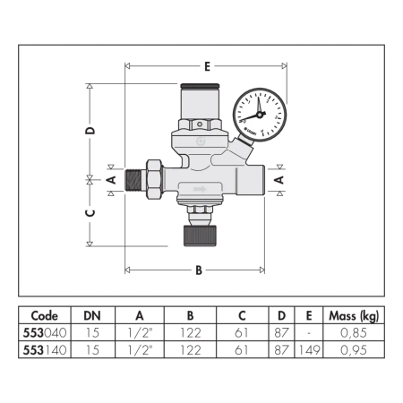 Caleffi automatyczny zawór do napełniania instalacji 1/2 z manometrem 553140